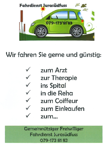 Flyer Fahrdienst Jurasüdfuss